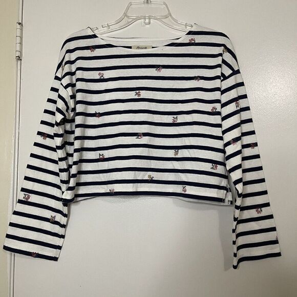 MADEWELL Navy stripe embroidered boxy cut shirt size small - Picture 1 of 6